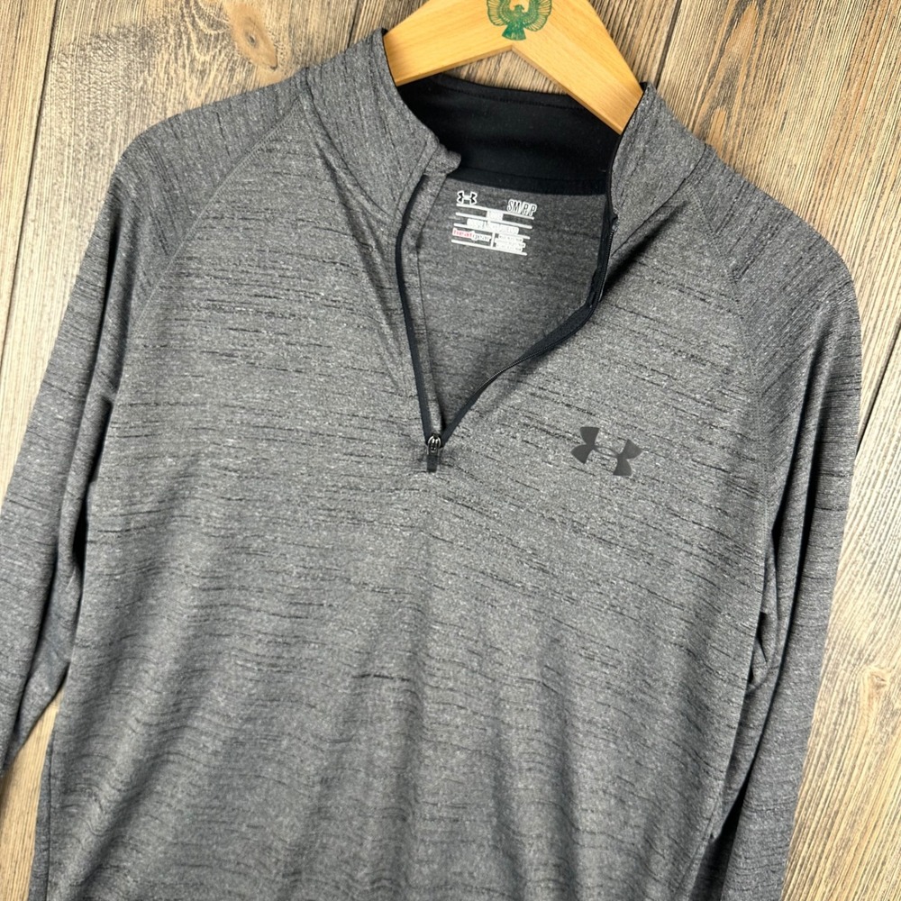 Under Armour Mens HeatGear 1/4 Zip Pullover Space Dye Grey Long Sleeve Small